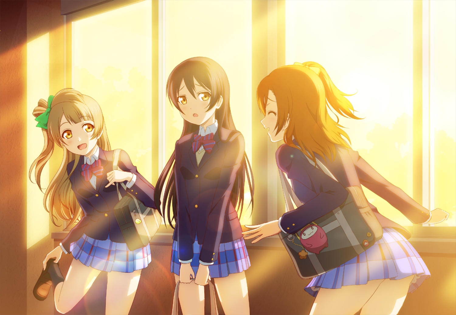 anibache, black_hair, bow, brown_hair, kneehighs, kousaka_honoka, long_hair, love_live!_school_idol_project