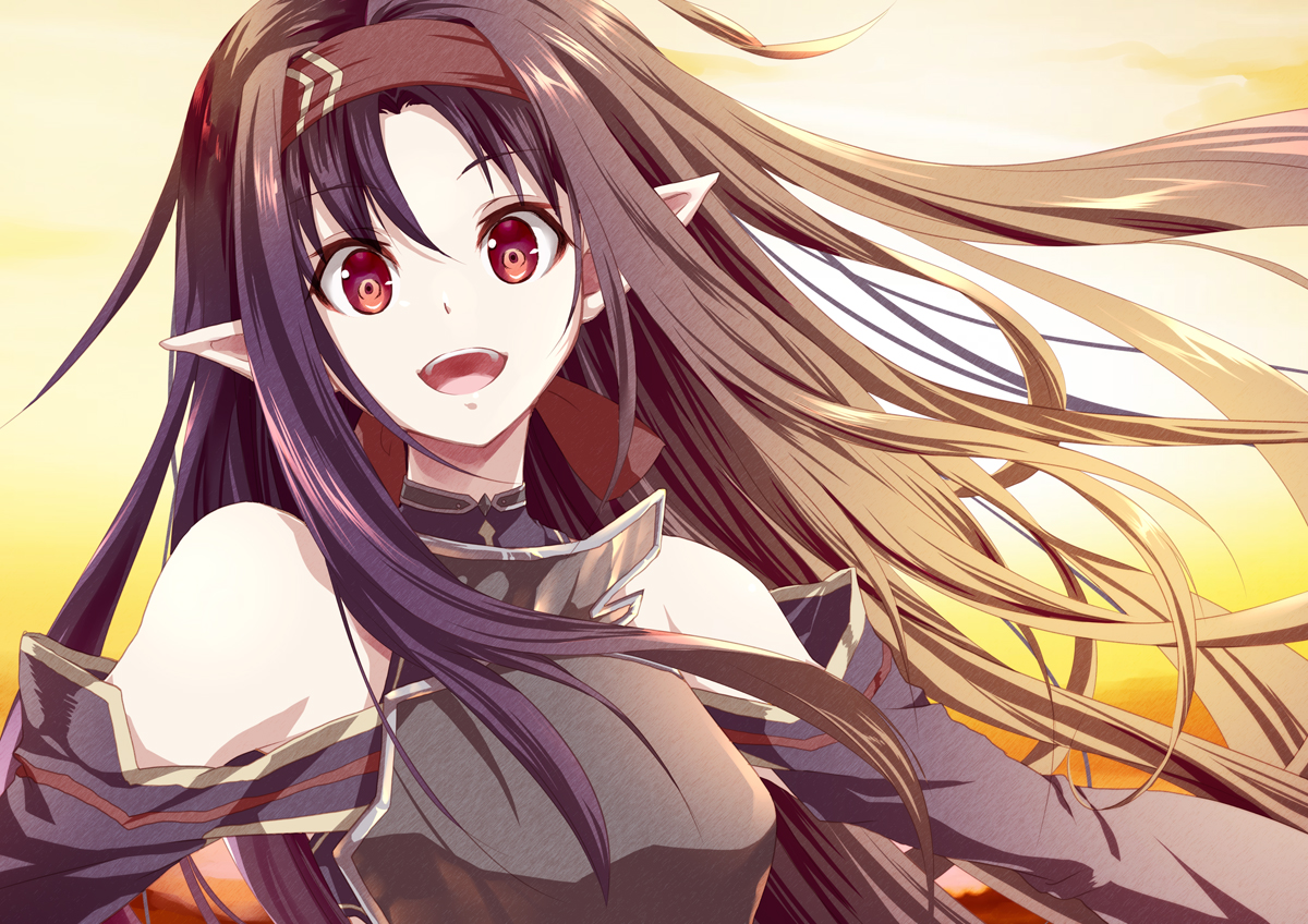 headband, konno_yuuki, long_hair, pointed_ears, red_eyes, sword_art_online, yue_(pixiv2547)