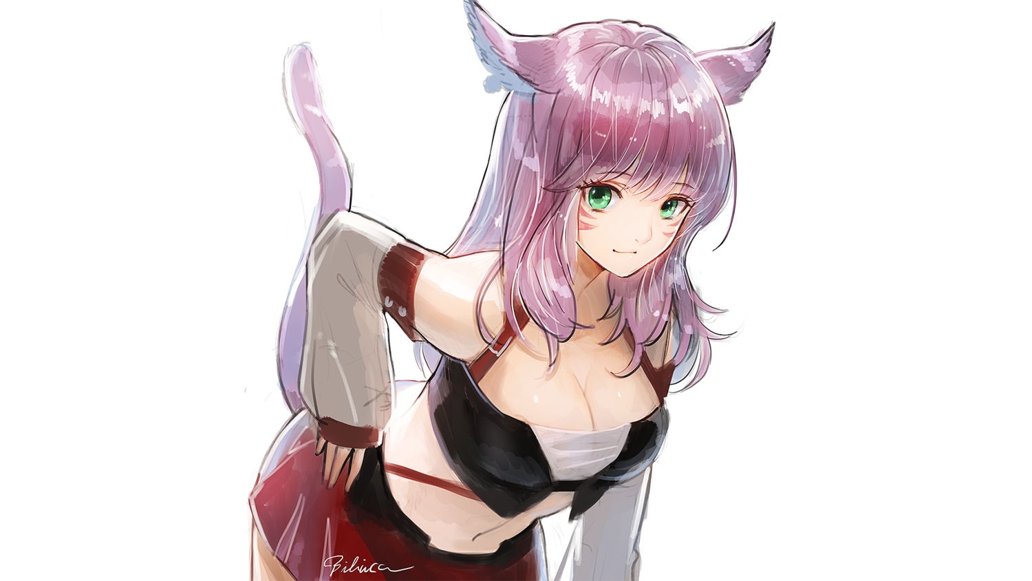 animal_ears, bibiko, catgirl, final_fantasy, final_fantasy_xiv, miqo'te, signed, tail