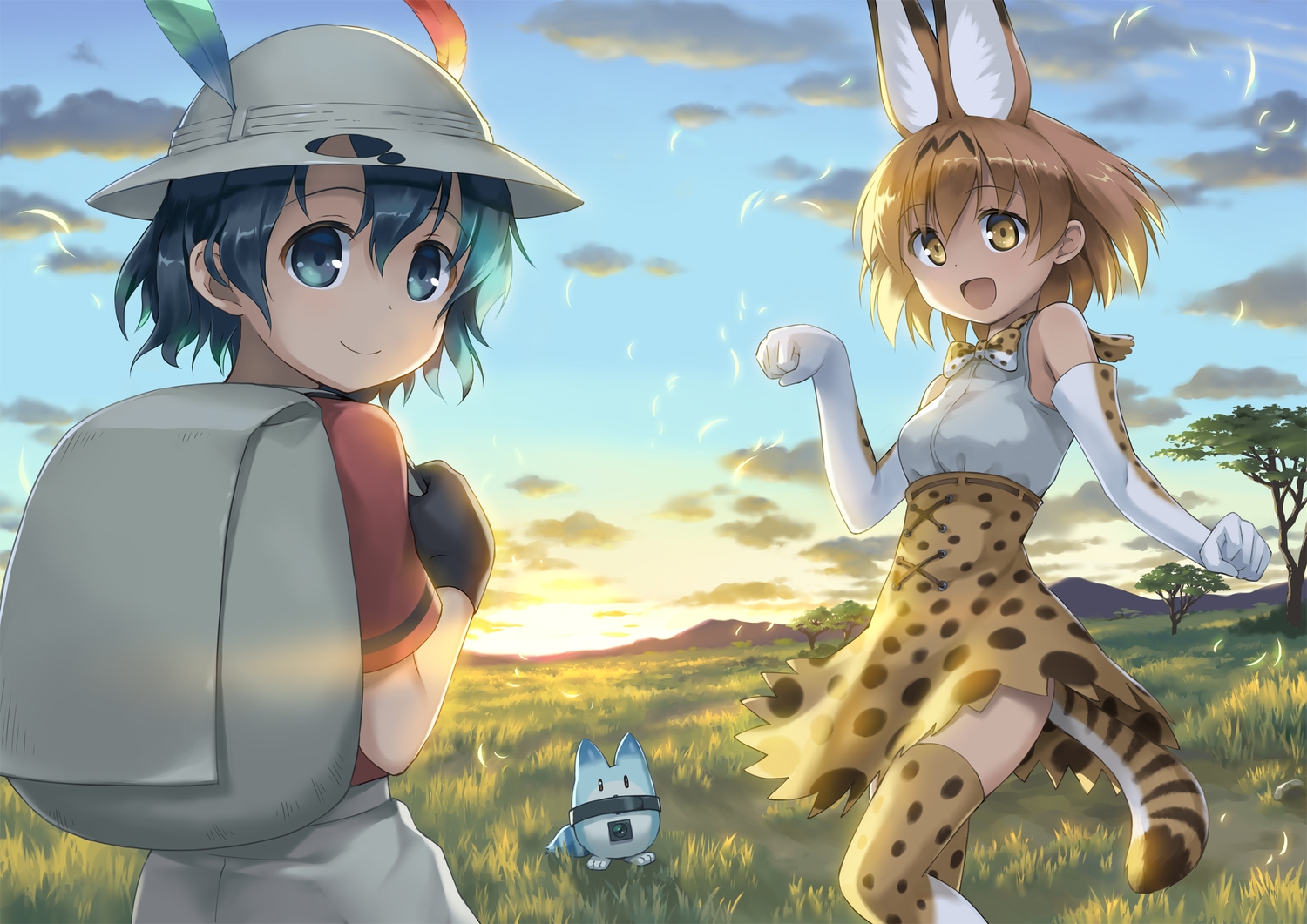 animal_ears, anthropomorphism, catgirl, kaban, kemono_friends, lucky_beast_(kemono_friends), remiina_(reming185), serval, tail