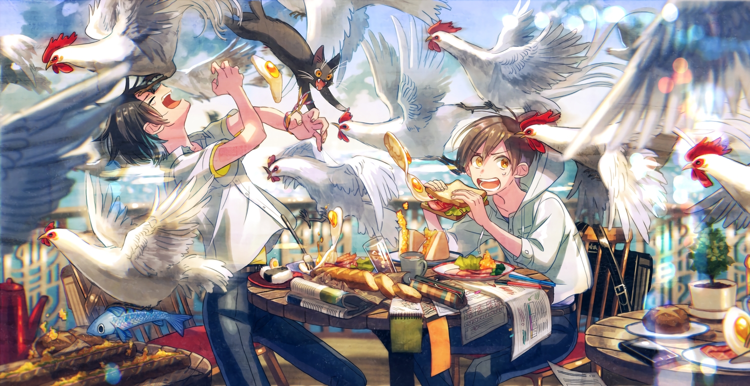 all_male, animal, bird, cat, fish, food, male, maple_(cyakapon)