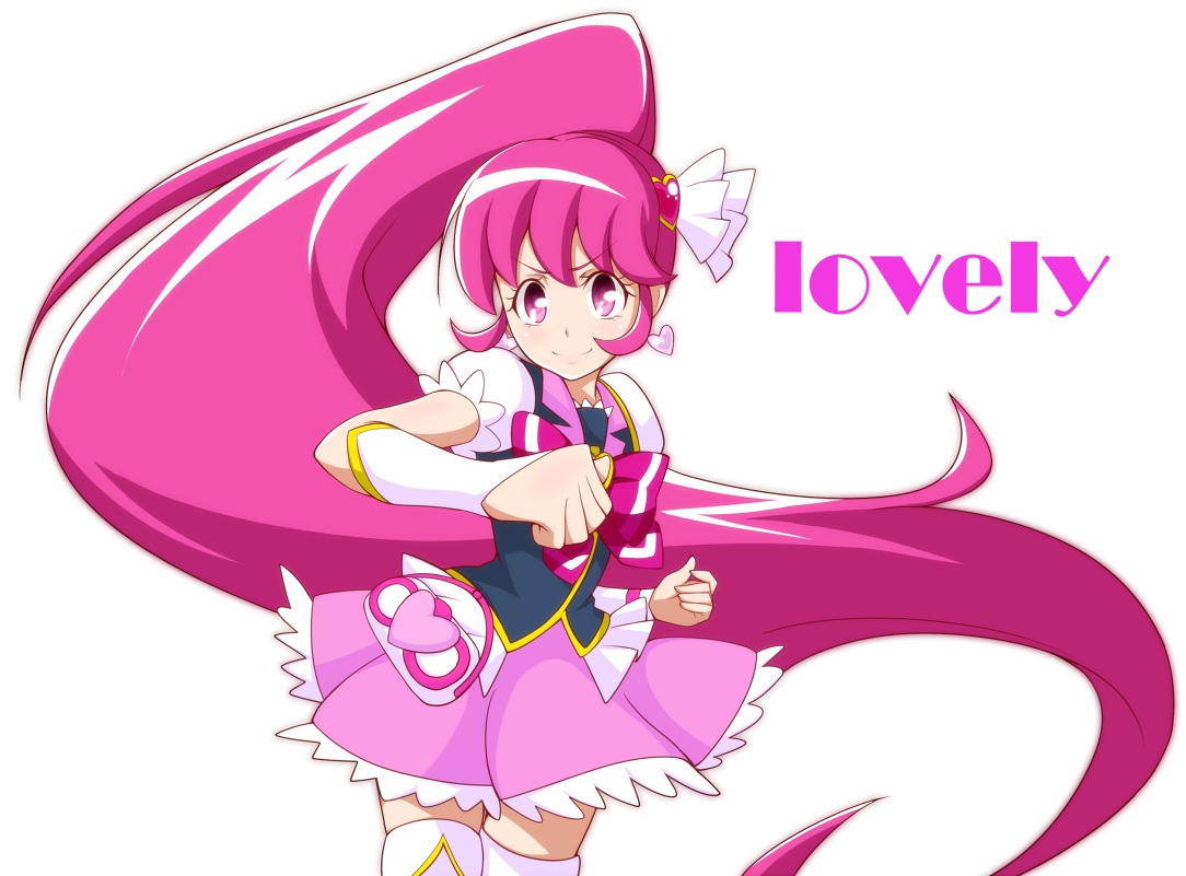 aino_megumi, bow, cure_lovely, happinesscharge_precure!, jabara_tornado, long_hair, pink_eyes, pink_hair