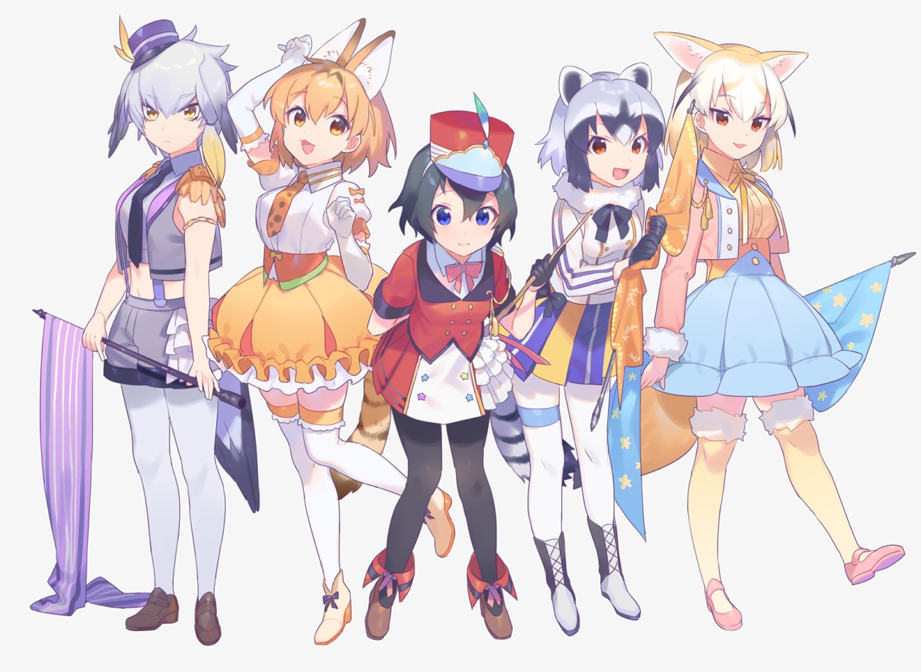 animal_ears, anthropomorphism, black_hair, blonde_hair, blue_eyes, boots, bow, catgirl