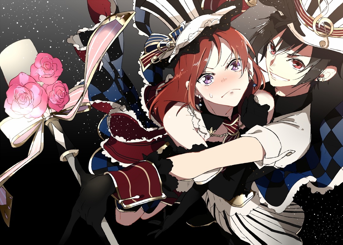 black_hair, flowers, genderswap, hat, long_hair, love_live!_school_idol_project, nishikino_maki, purple_eyes