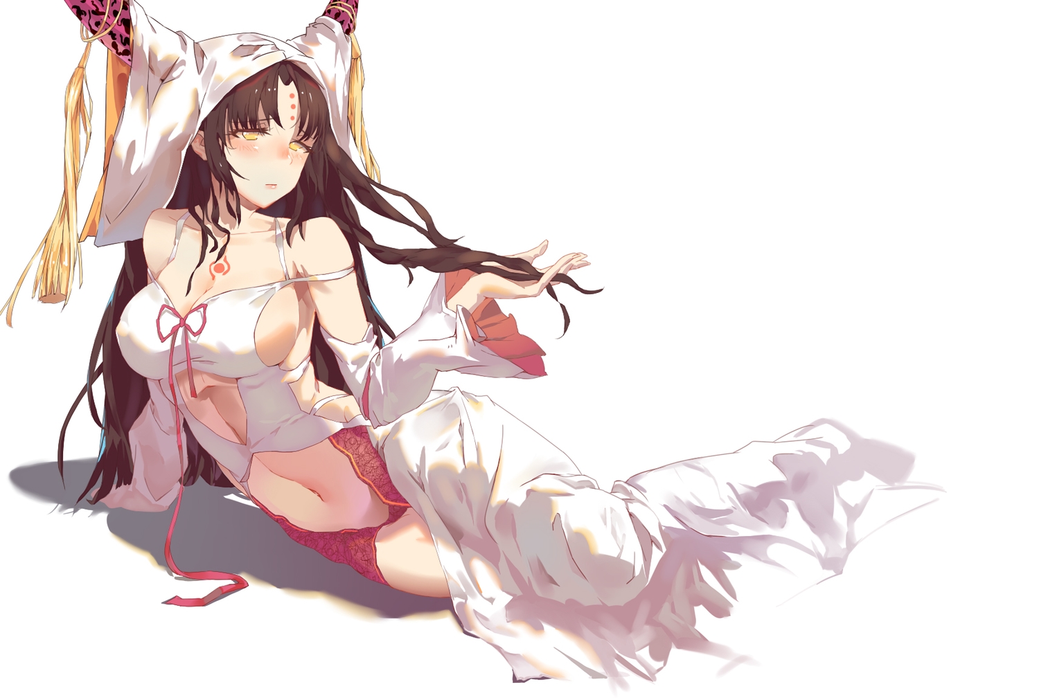 breasts, cc_drawing, cleavage, fate/extra, fate/extra_ccc, fate_(series), horns, navel