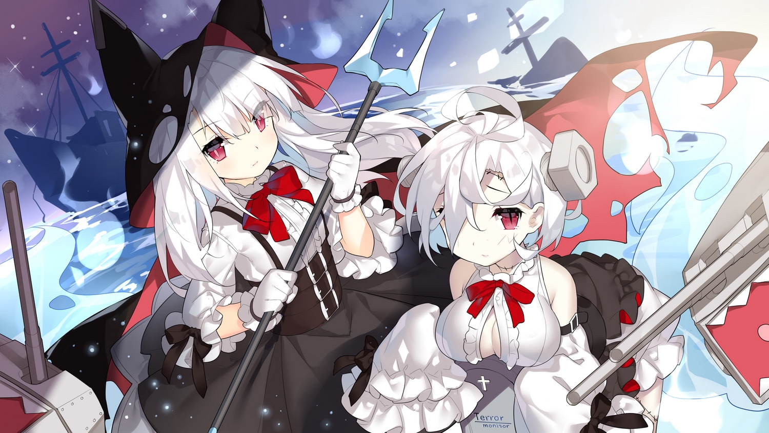 2girls, animal_ears, anthropomorphism, azur_lane, bow, breasts, dress, erebus_(azur_lane)