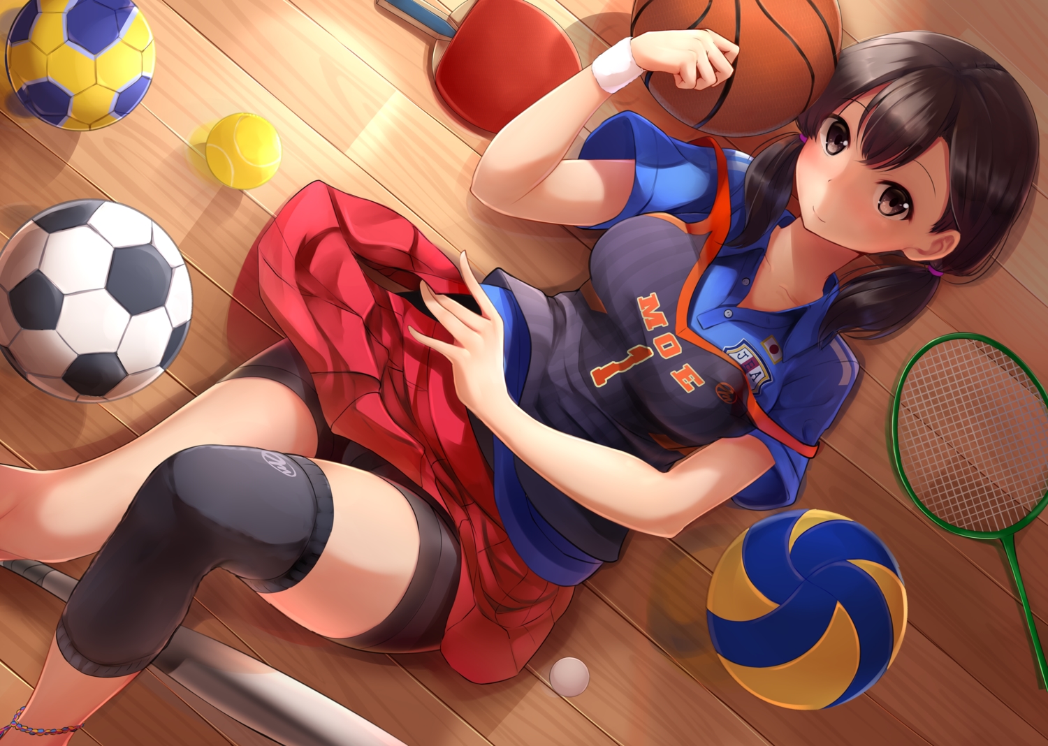 ball, basketball, black_hair, breasts, nicoby, original, short_hair, shorts