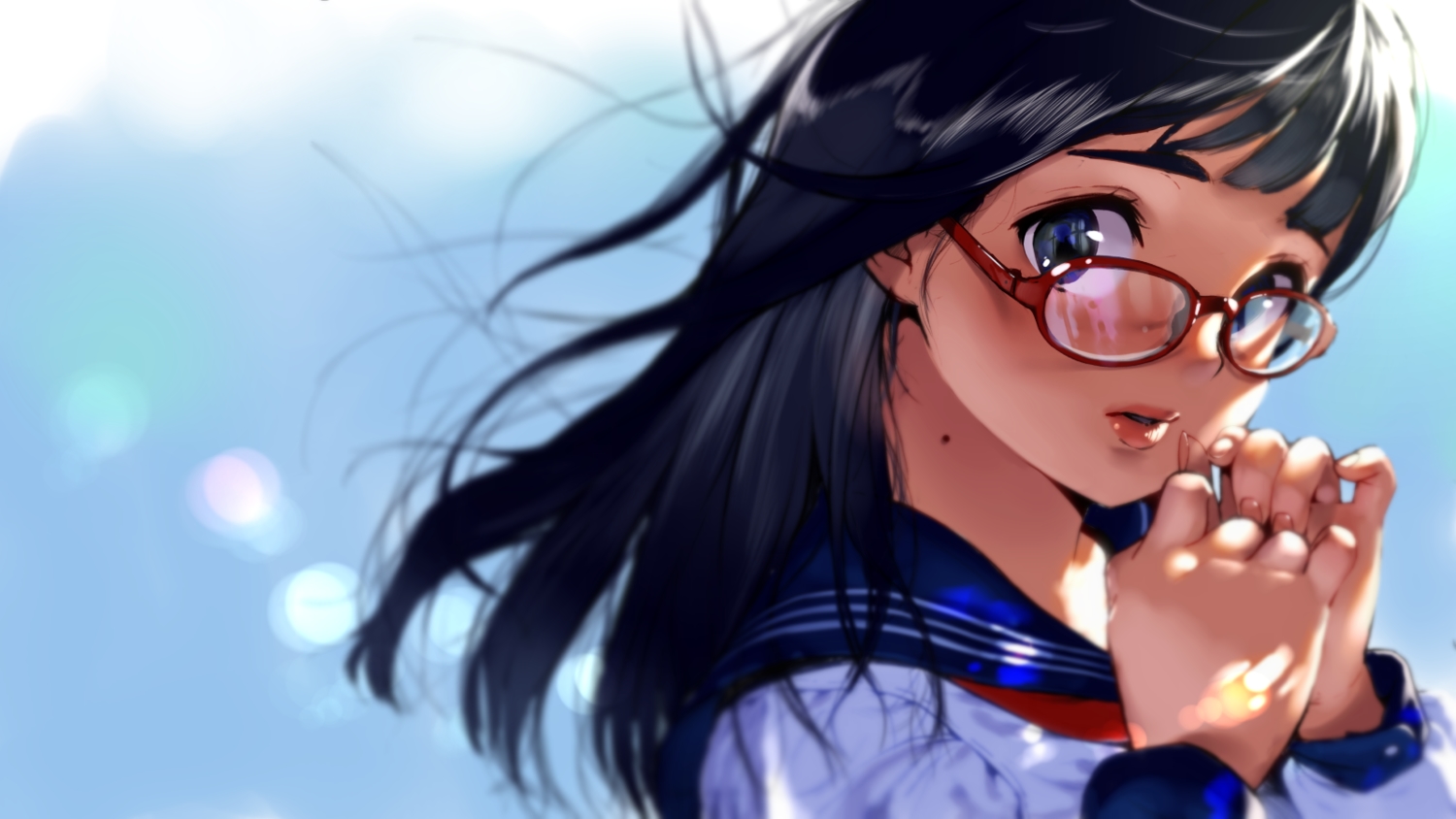 black_eyes, black_hair, glasses, jorori, original, school_uniform