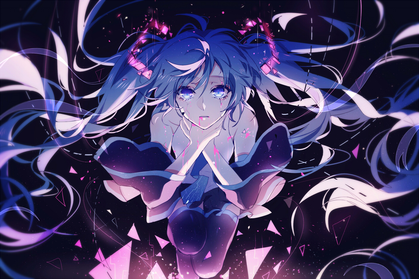 blue_eyes, blue_hair, ghost_rule_(vocaloid), hatsune_miku, lococo:p, long_hair, skirt, thighhighs