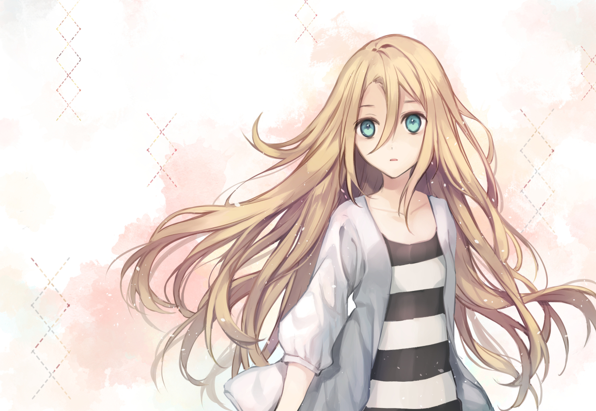 aqua_eyes, blonde_hair, long_hair, rakugakiii