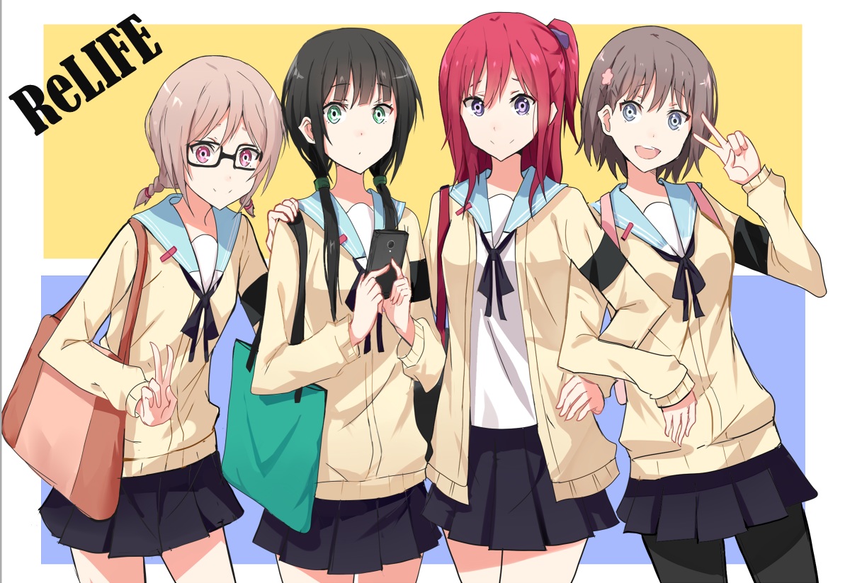 black_hair, brown_hair, glasses, green_eyes, group, hishiro_chizuru, kariu_rena, kenkaizar