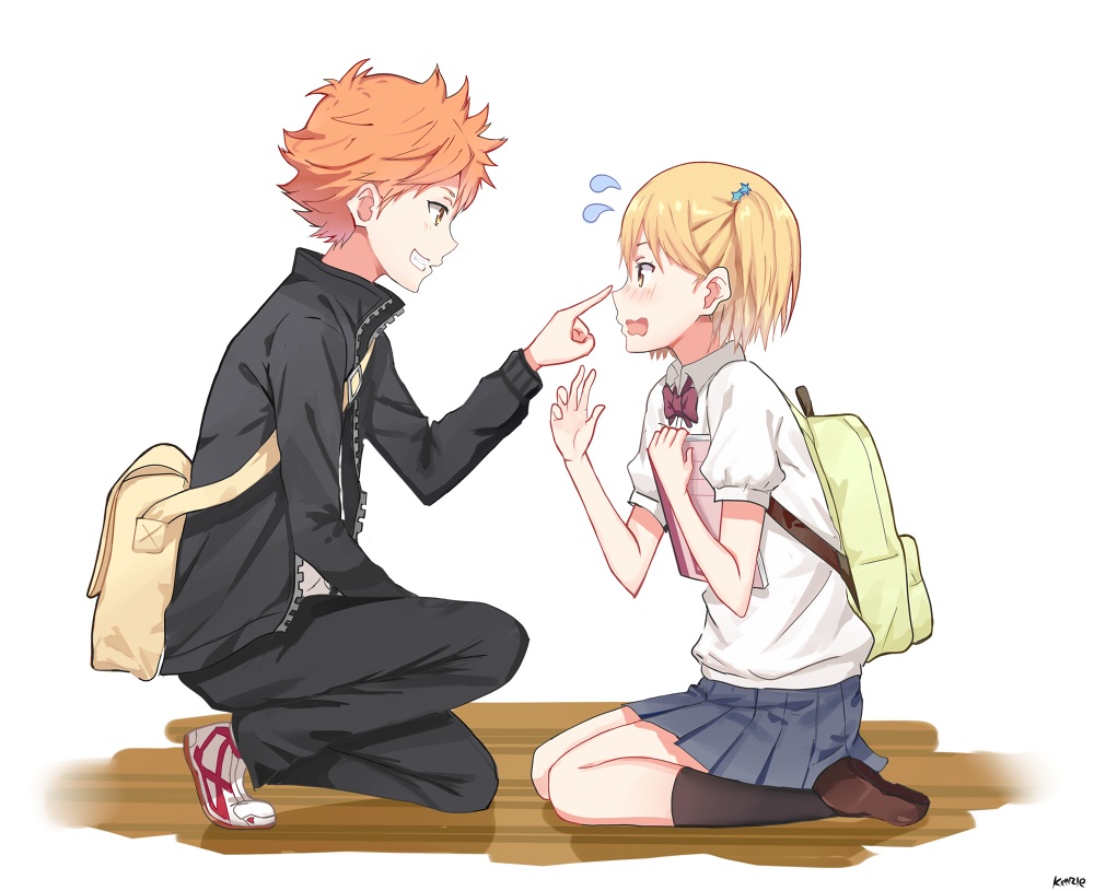 blonde_hair, blush, haikyuu!!, hinata_shouyou, kenkaizar, kneehighs, male, orange_hair