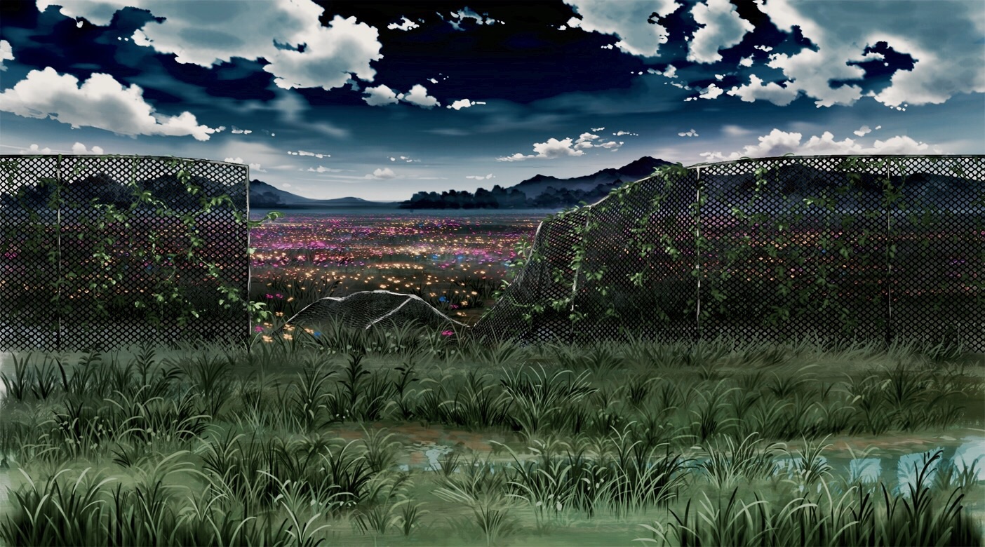 clouds, flowers, grass, mitsu_ura, no_humans, original, scenic, sky