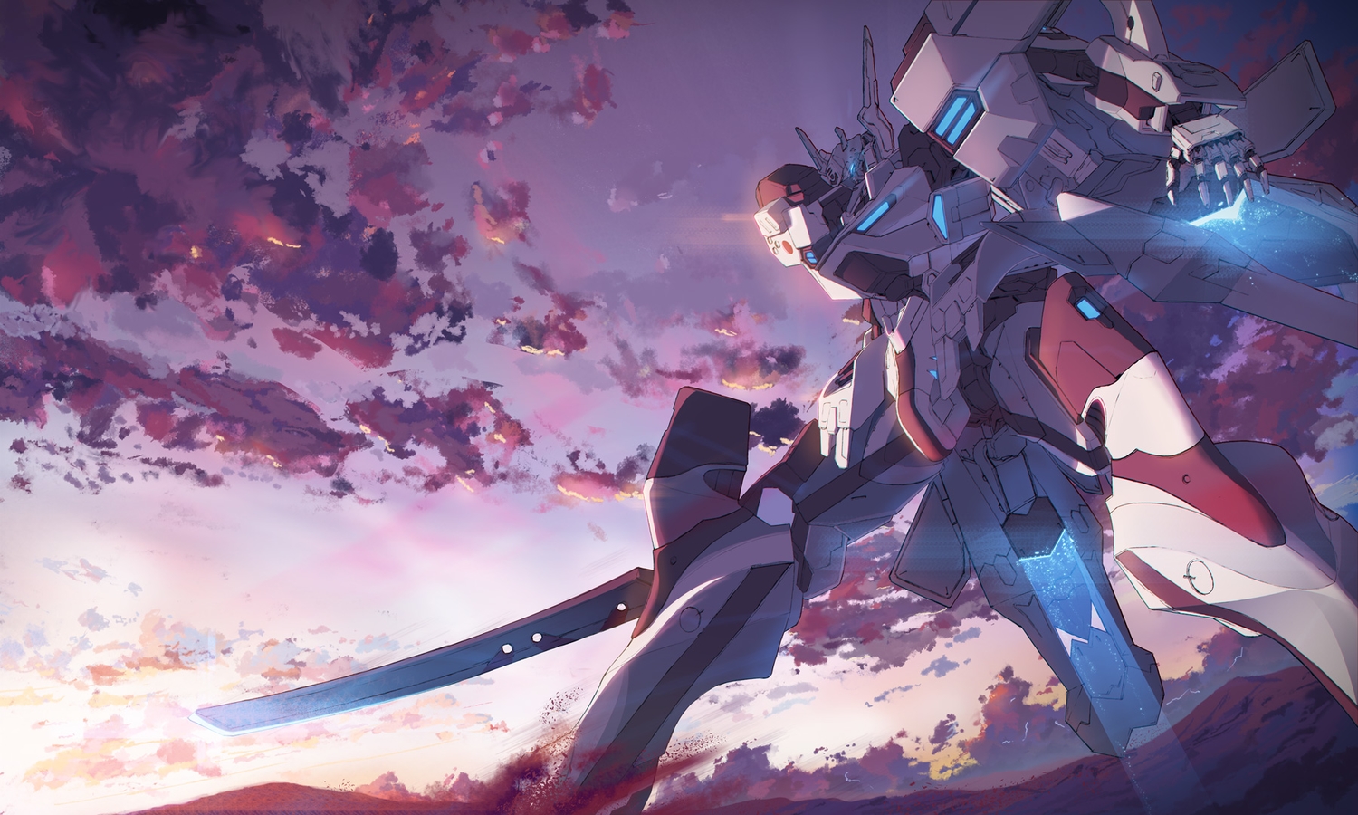 clouds, knyt, mecha, muv-luv, sky, sword, weapon