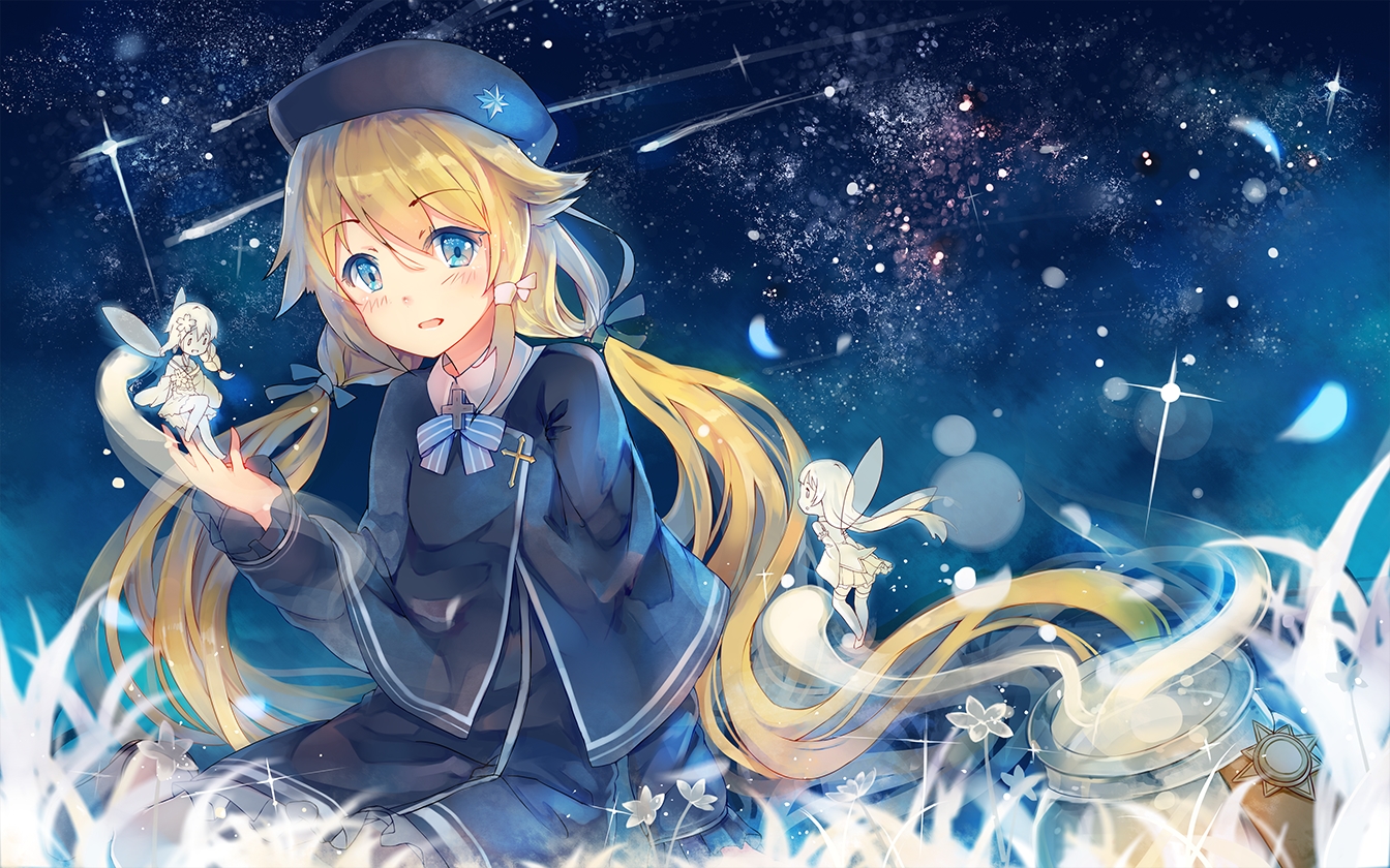 aqua_eyes, blonde_hair, bow, cross, fairy, hat, ivy1993, long_hair