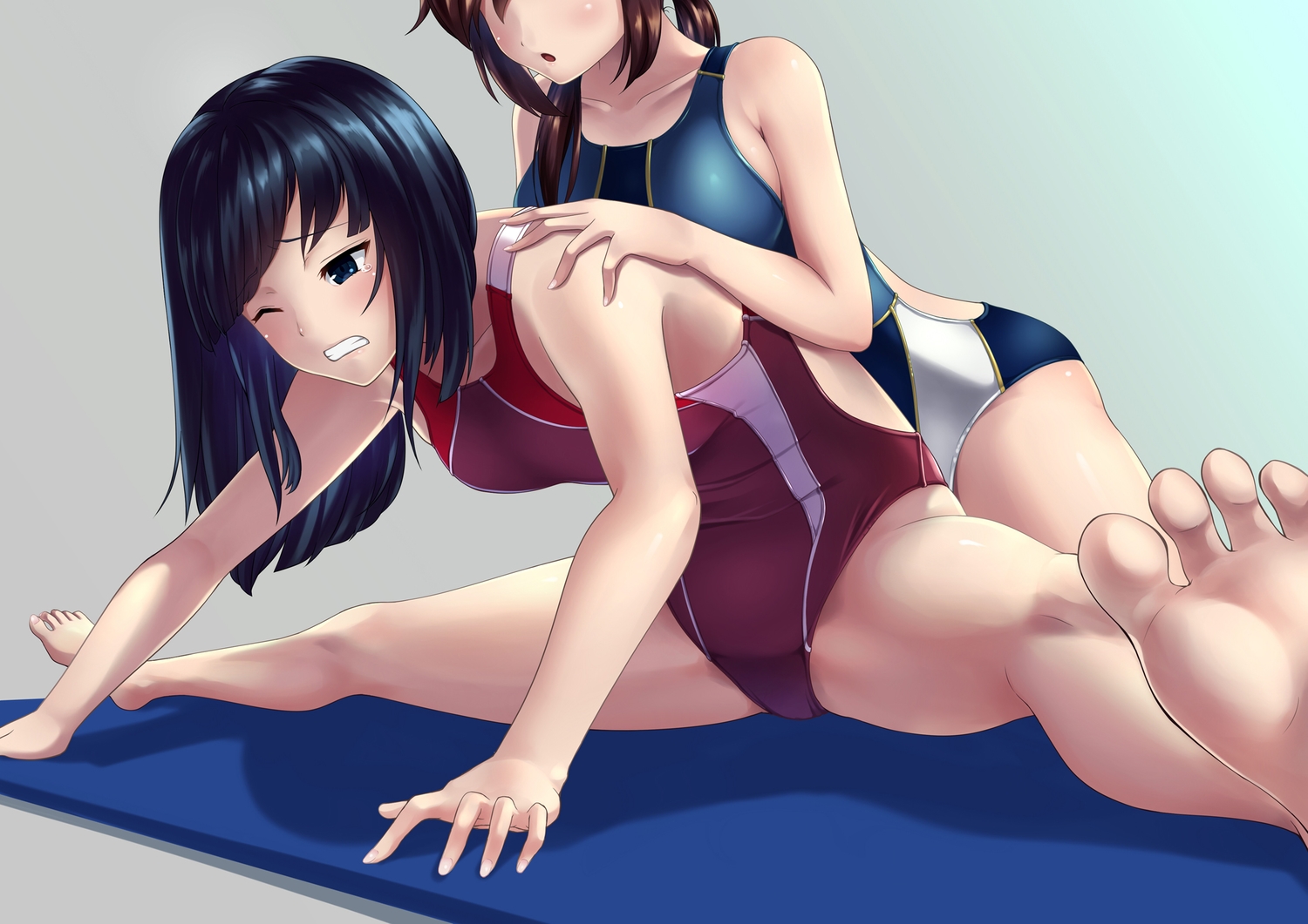 2girls, barefoot, original, spread_legs, toumin