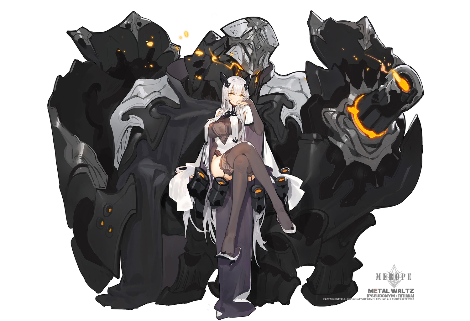 garter_belt, kishiyo, long_hair, mecha, panzer_waltz, stockings, white_hair, yellow_eyes