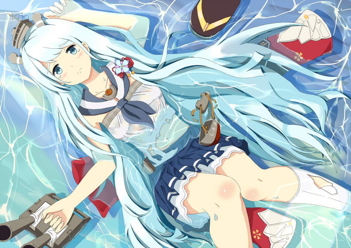anthropomorphism, aqua_eyes, aqua_hair, blush, gatari, kneehighs, long_hair, navel