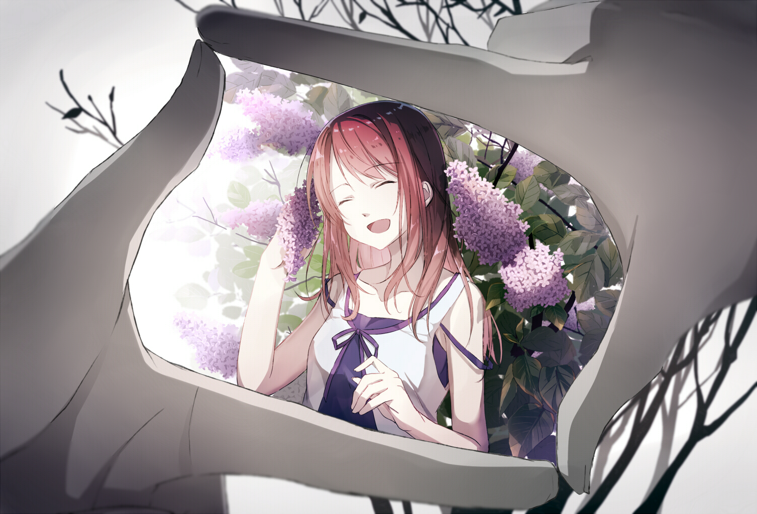 brown_hair, flowers, fumio_(kanmi), long_hair, original, ribbons