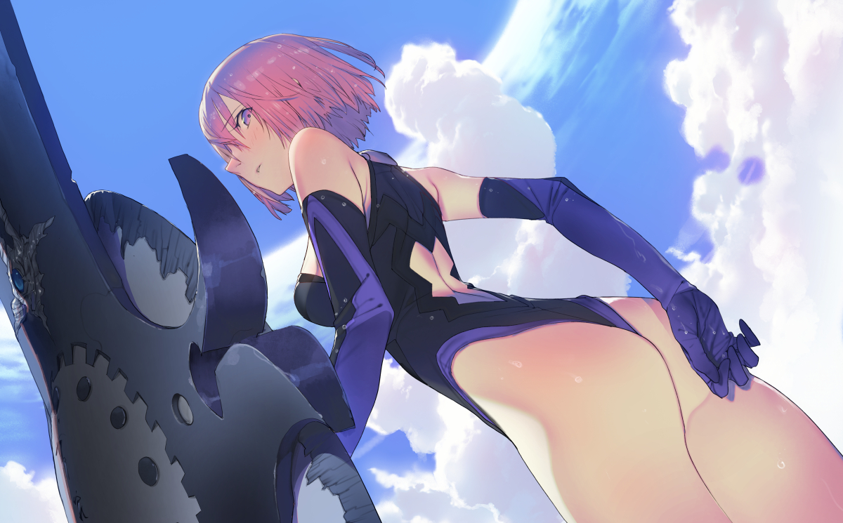 ass, blush, bodysuit, breasts, clouds, elbow_gloves, fate/grand_order, fate_(series)