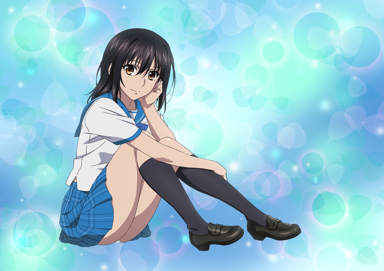 ass, black_hair, brown_eyes, himeragi_yukina, kneehighs, long_hair, school_uniform, skirt
