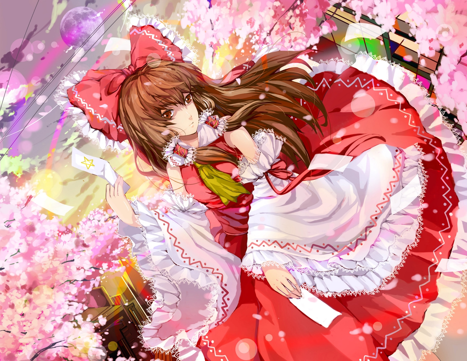 bow, brown_eyes, brown_hair, hakurei_reimu, hongmao, japanese_clothes, long_hair, miko