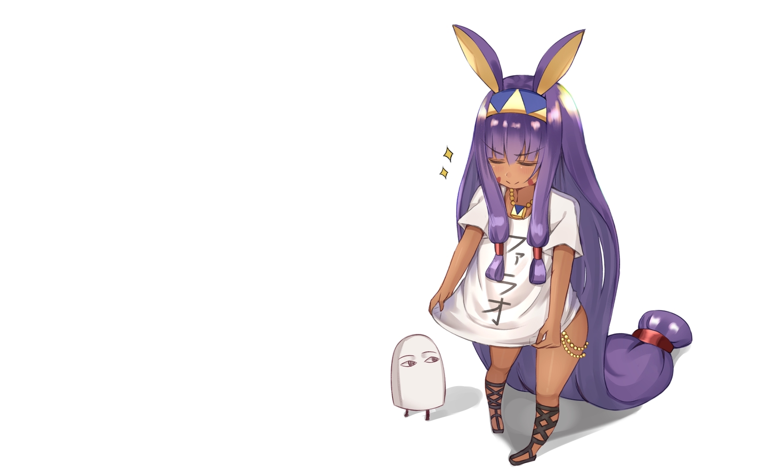 animal_ears, blush, dark_skin, fate/grand_order, fate_(series), headband, kanikou, long_hair