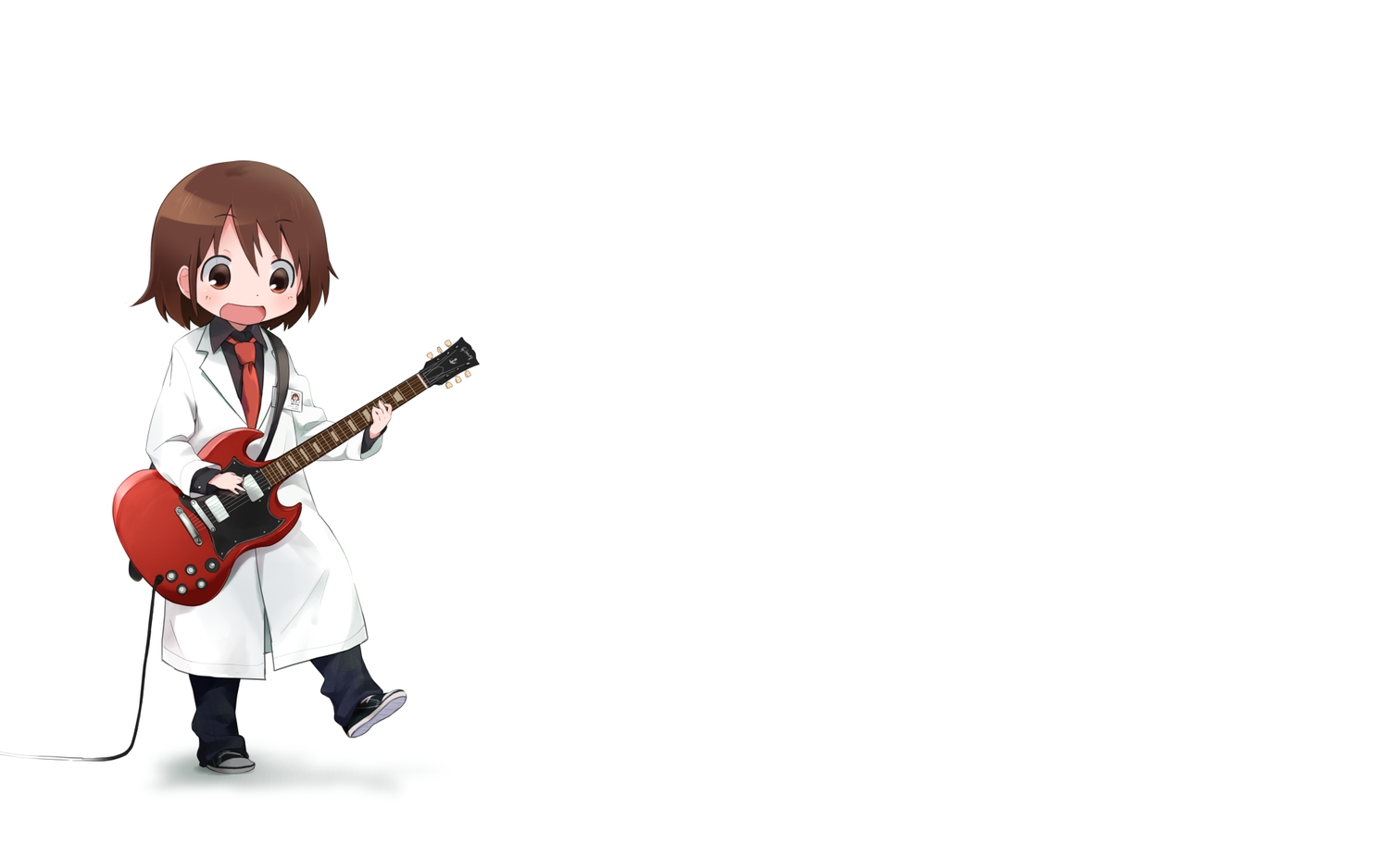 brown_eyes, brown_hair, guitar, instrument, kill_me_baby, okayparium, oribe_yasuna, short_hair