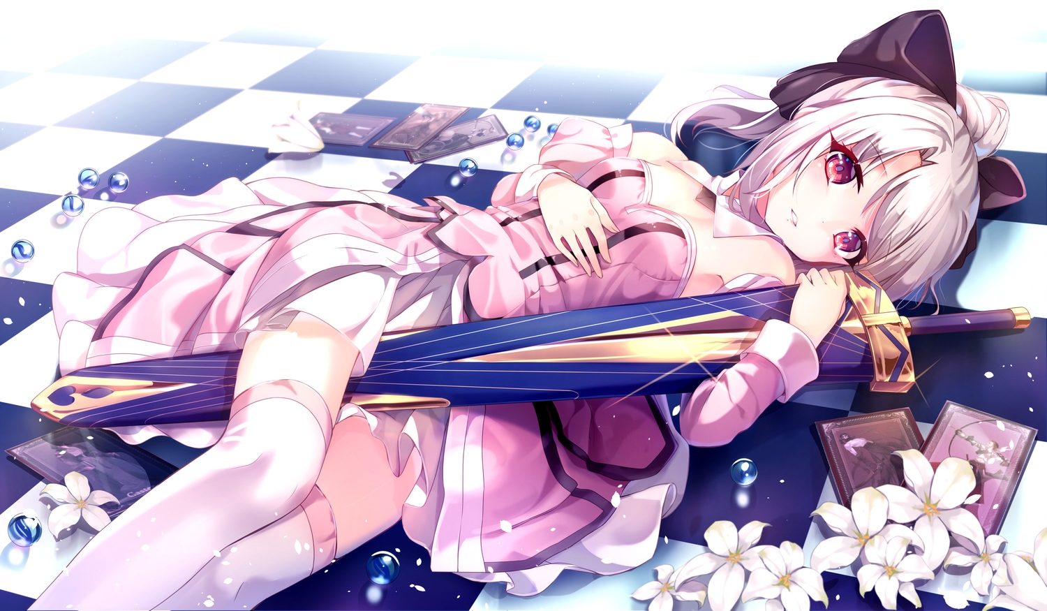 ball, breasts, dress, fate/kaleid_liner_prisma_illya, fate_(series), flowers, gray_hair, illyasviel_von_einzbern