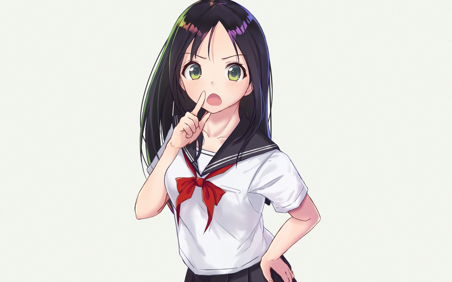 black_hair, blush, bow, green_eyes, itachi_kanade, long_hair, original, school_uniform