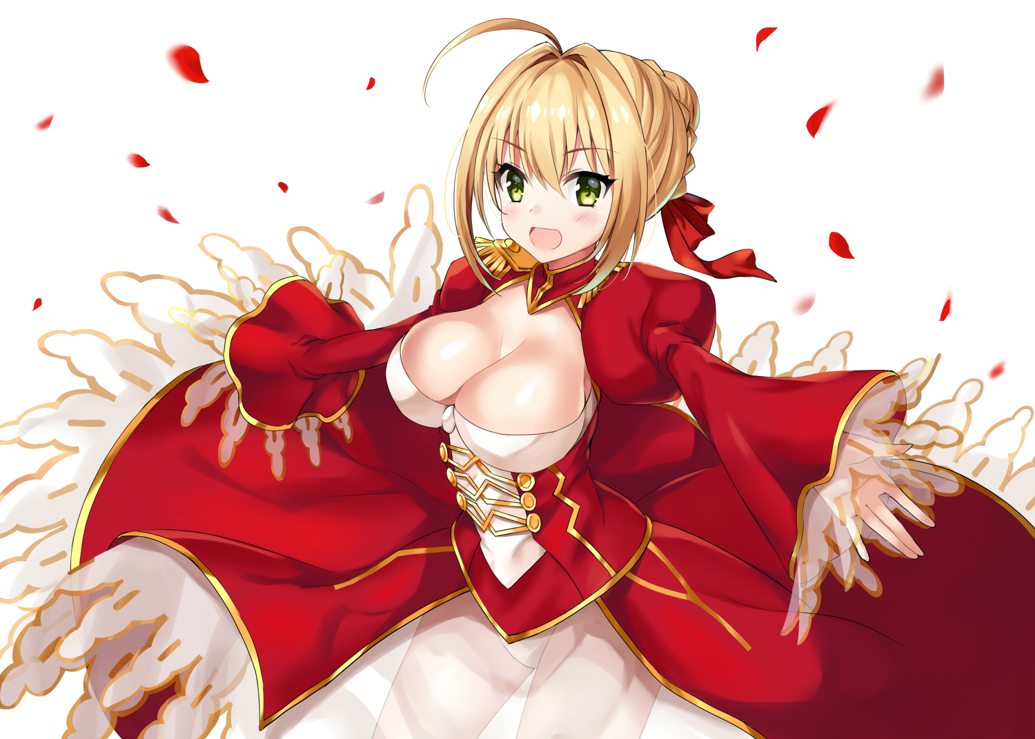 blonde_hair, braids, breasts, dress, fate/extra, fate_(series), green_eyes, harimoji
