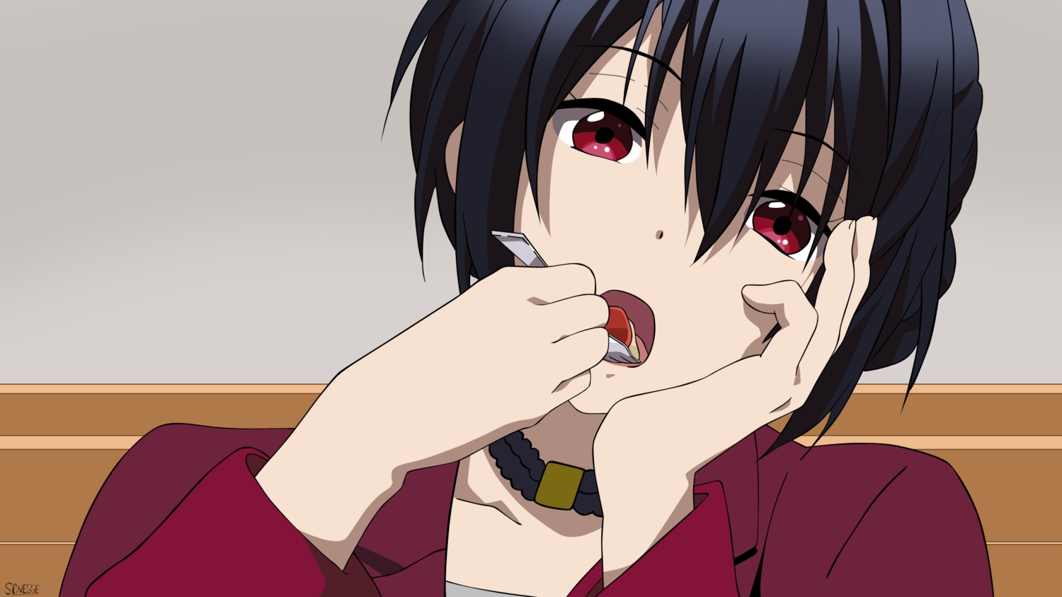 black_hair, chuunibyou_demo_koi_ga_shitai!, collar, food, red_eyes, short_hair, takanashi_touka, vector