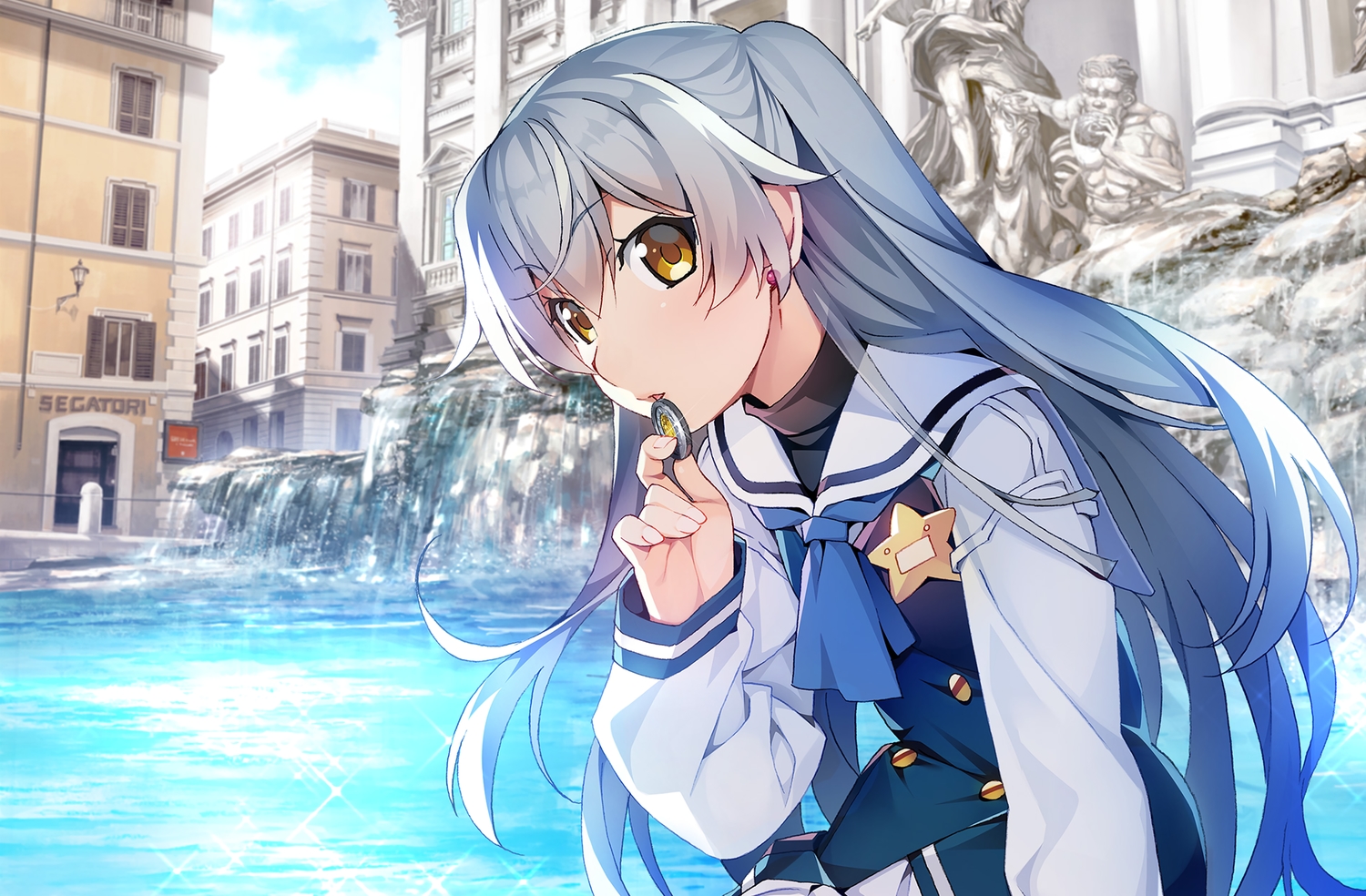building, city, front_wing, gray_hair, grisaia:_phantom_trigger, long_hair, school_uniform, shishigaya_touka