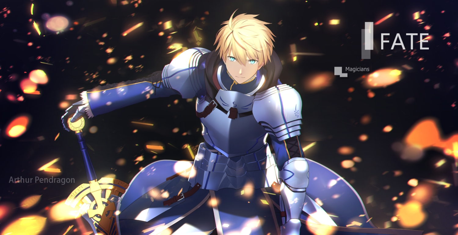 all_male, aqua_eyes, armor, arthur_pendragon_(fate), blonde_hair, fate/grand_order, fate_(series), gloves