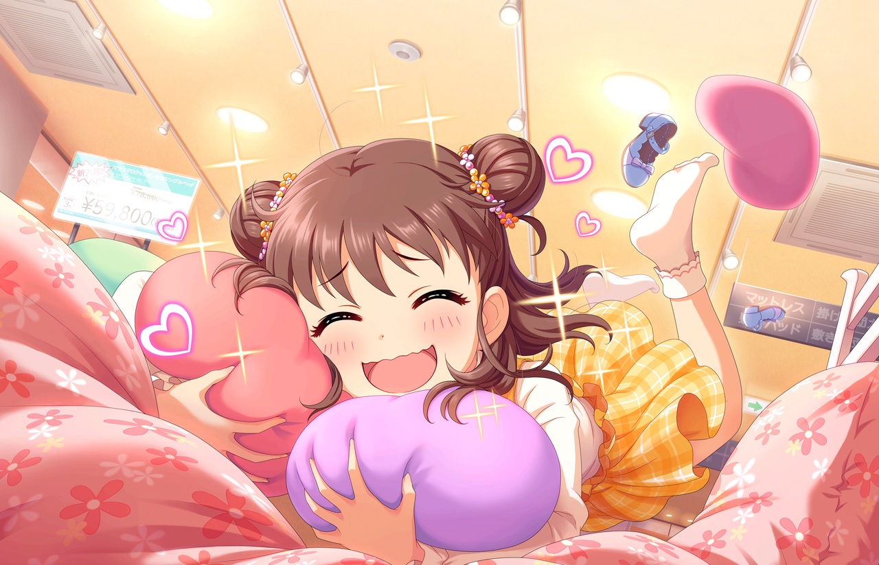 annin_doufu, barefoot, blush, bow, brown_hair, idolmaster, idolmaster_cinderella_girls, idolmaster_cinderella_girls_starlight_stage