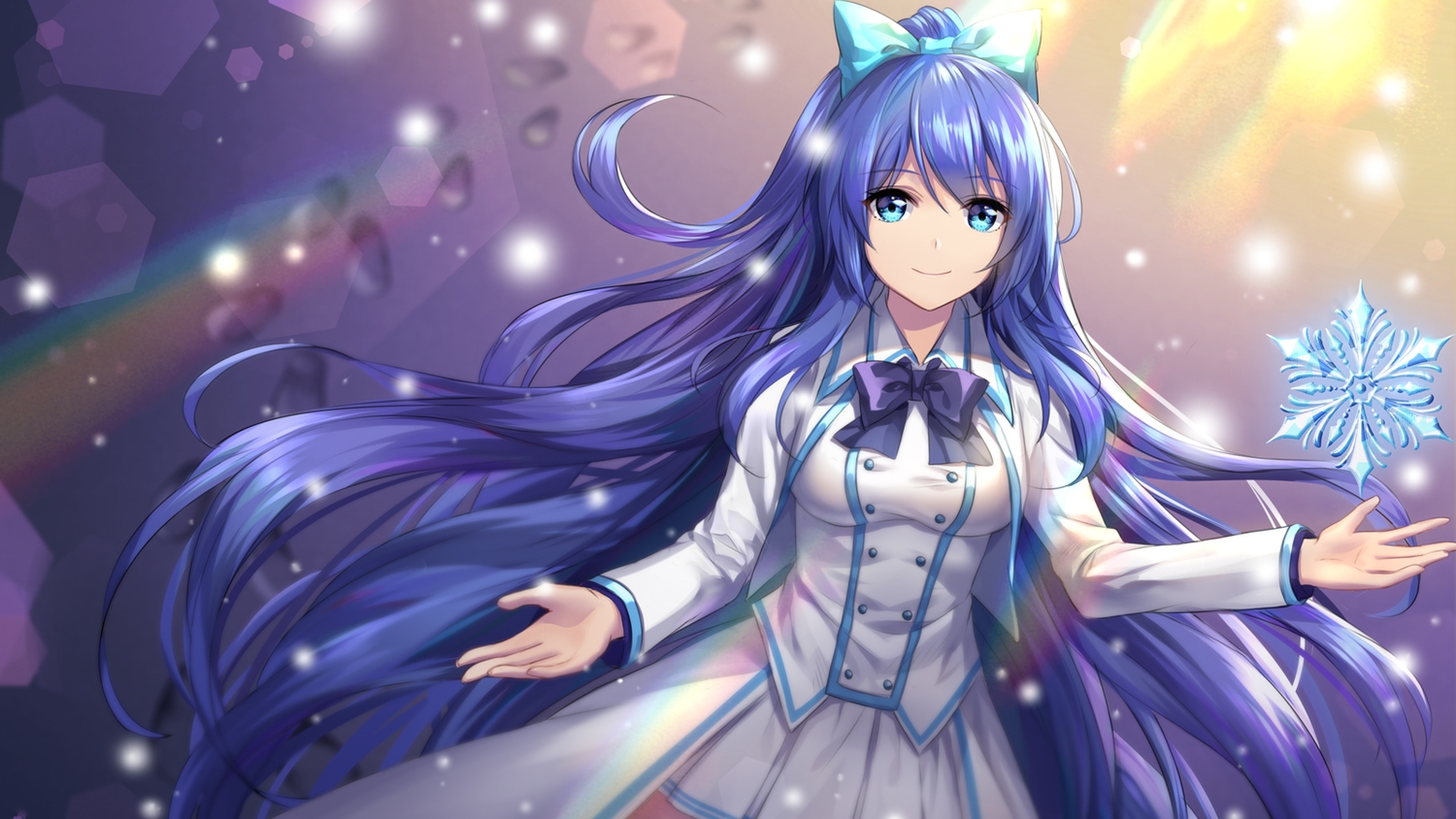 althea_(sakiya0000), aqua_eyes, blue_hair, bow, breasts, long_hair, original, skirt