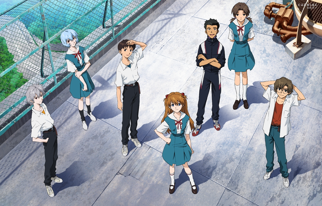 aida_kensuke, aqua_hair, ayanami_rei, black_hair, blue_eyes, brown_eyes, brown_hair, gainax