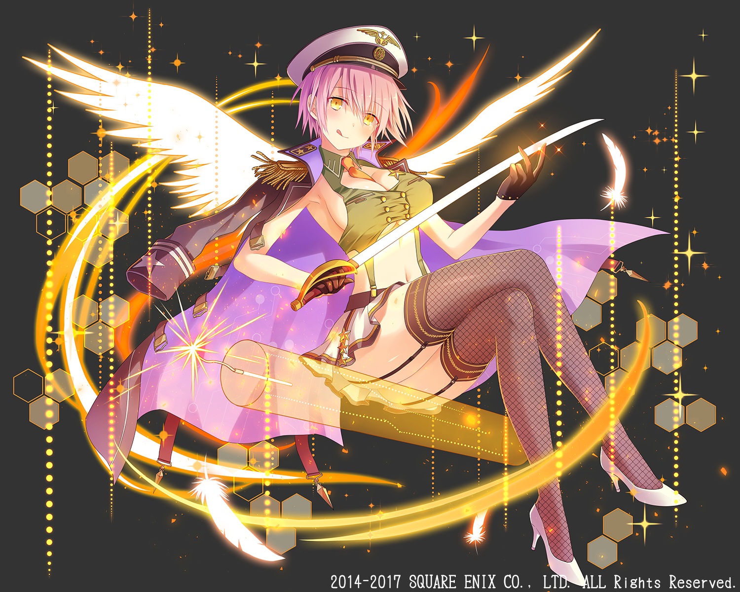 breasts, feathers, garter_belt, gloves, gray, hat, kaku-san-sei_million_arthur, natsume_kintoki
