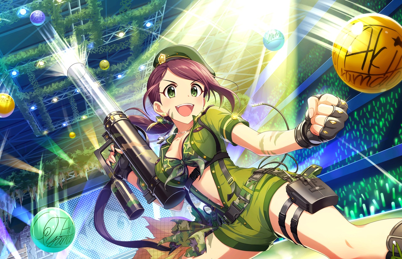 annin_doufu, bikini_top, breasts, gloves, green_eyes, hat, idolmaster, idolmaster_cinderella_girls