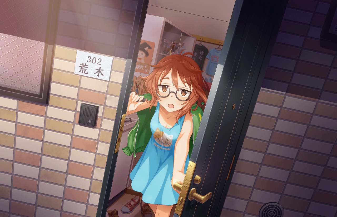 annin_doufu, araki_hina, brown_eyes, brown_hair, dress, glasses, idolmaster, idolmaster_cinderella_girls