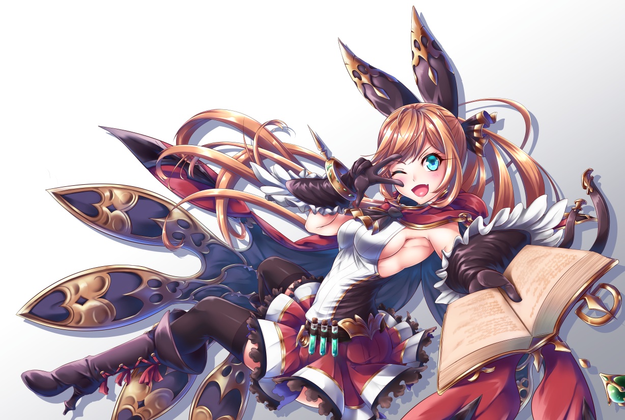 aliasing, aqua_eyes, blush, book, boots, breasts, brown_hair, clarisse_(granblue_fantasy)