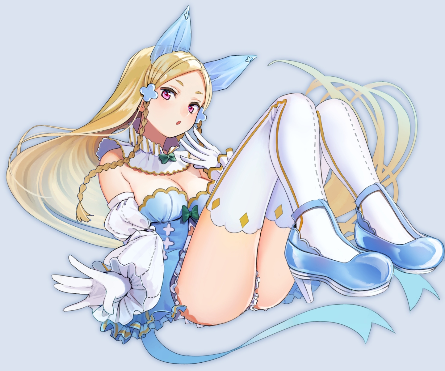 ass, blonde_hair, bow, braids, breasts, gloves, long_hair, nashigaya_koyomi