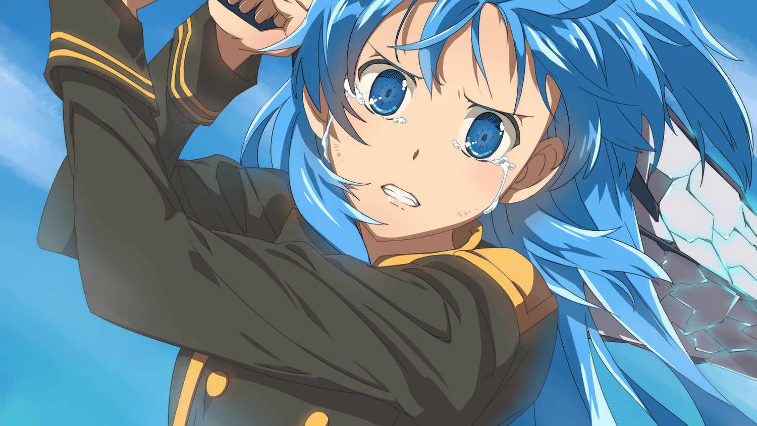 aqua_eyes, aqua_hair, chiharu_(9654784), chtholly_nota_seniorious, close, long_hair, shuumatsu_nani_shitemasu_ka?, sword