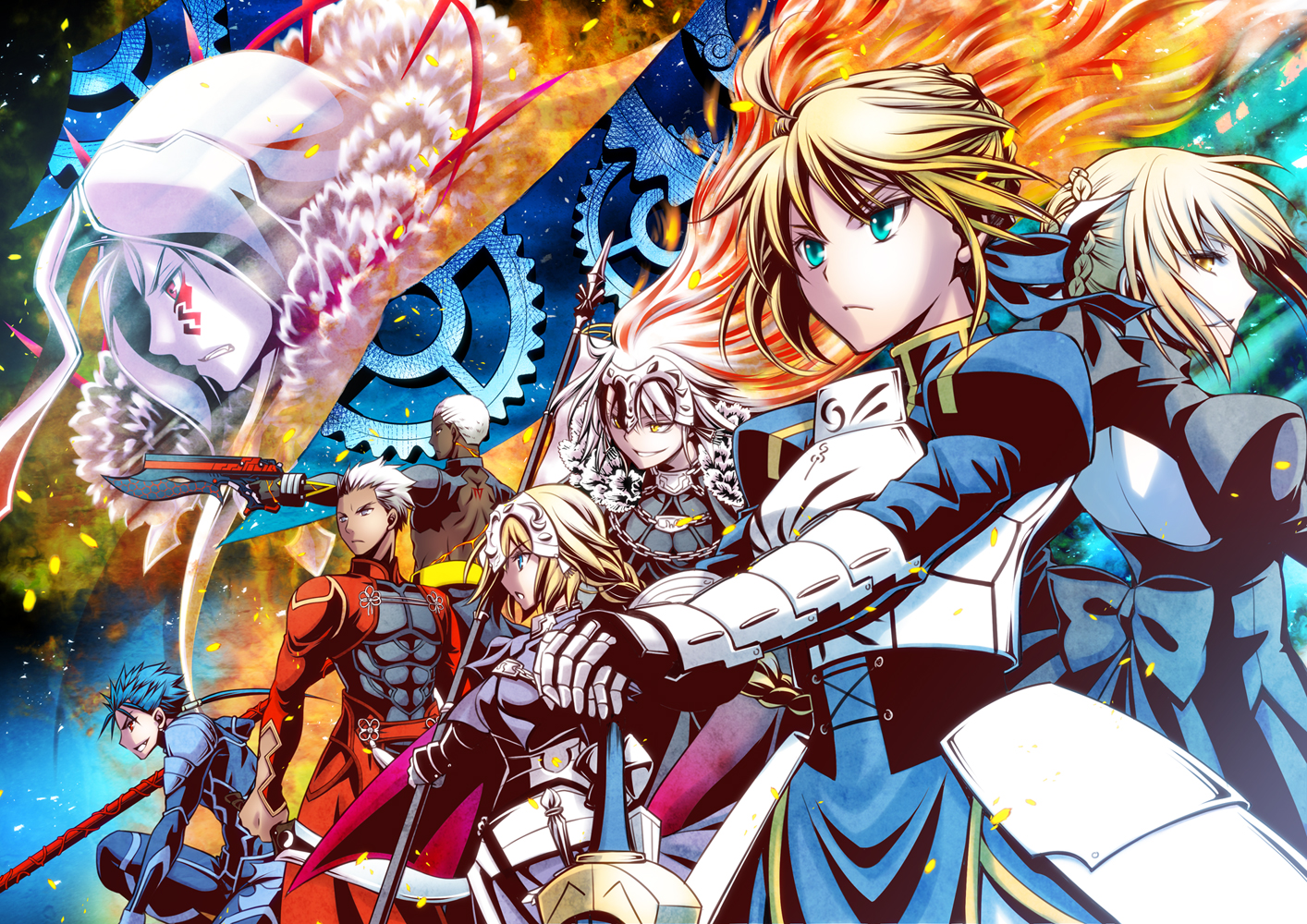 aqua_eyes, archer, armor, artoria_pendragon_(all), blonde_hair, blue_hair, bow, braids