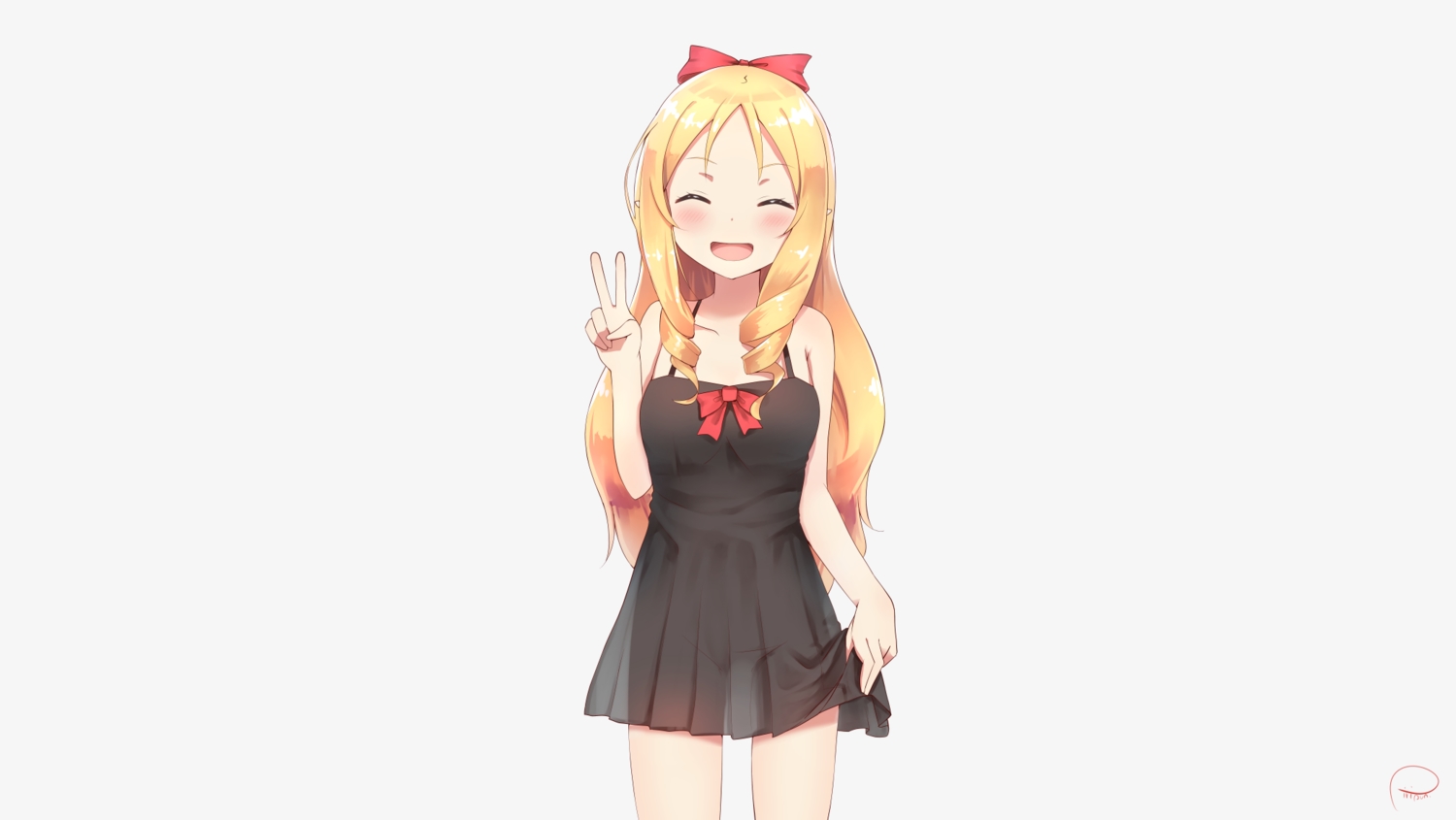aliasing, blonde_hair, blush, bow, dress, eromanga-sensei, piripun, pointed_ears