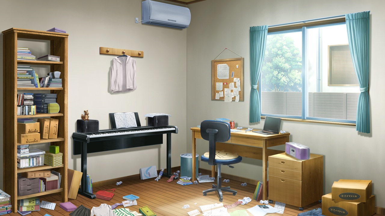 a1c, book, computer, game_cg, instrument, menhera_ayuri_no_yamanai_onedari, no_humans, paper
