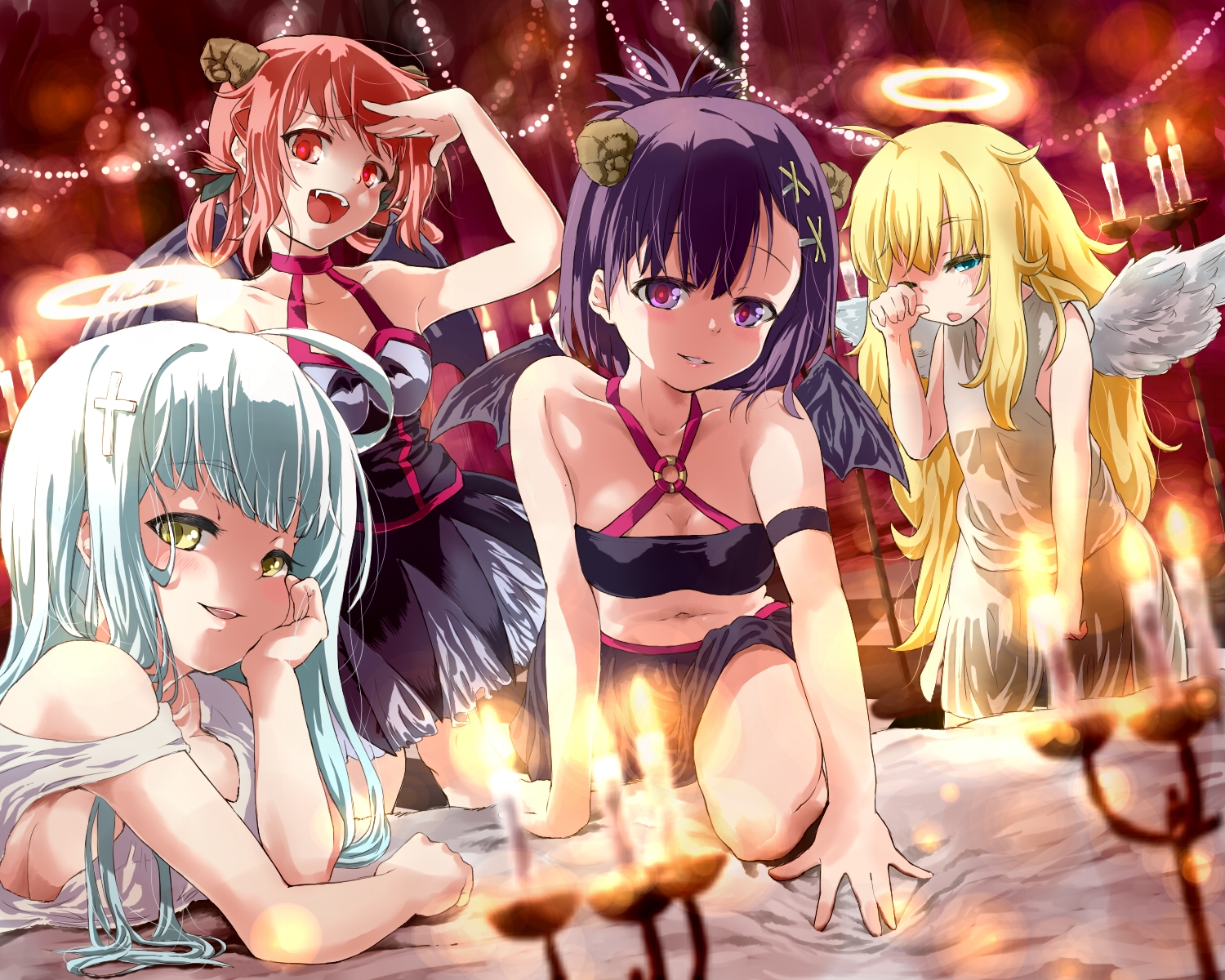 aliasing, gabriel_dropout, gabriel_white_tenma, group, raphiel_shiraha_ainsworth, satanichia_kurumizawa_mcdowell, sazanka, vignette_tsukinose_april