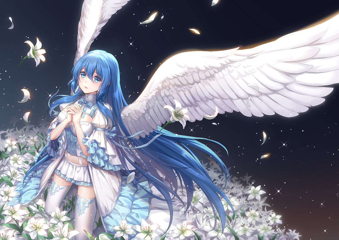 althea_(sakiya0000), aqua_eyes, aqua_hair, bow, breasts, flowers, long_hair, original