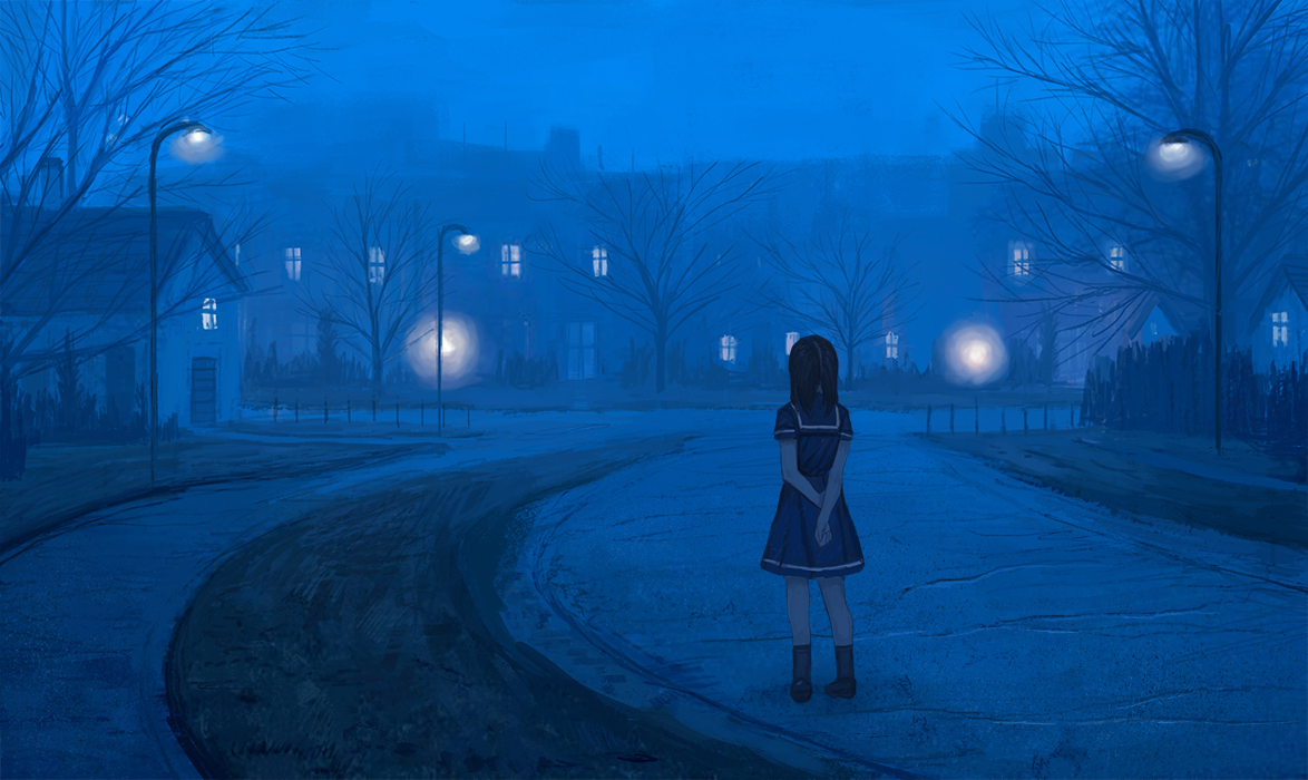 ame_sagari, black_hair, building, city, night, original, polychromatic, scenic