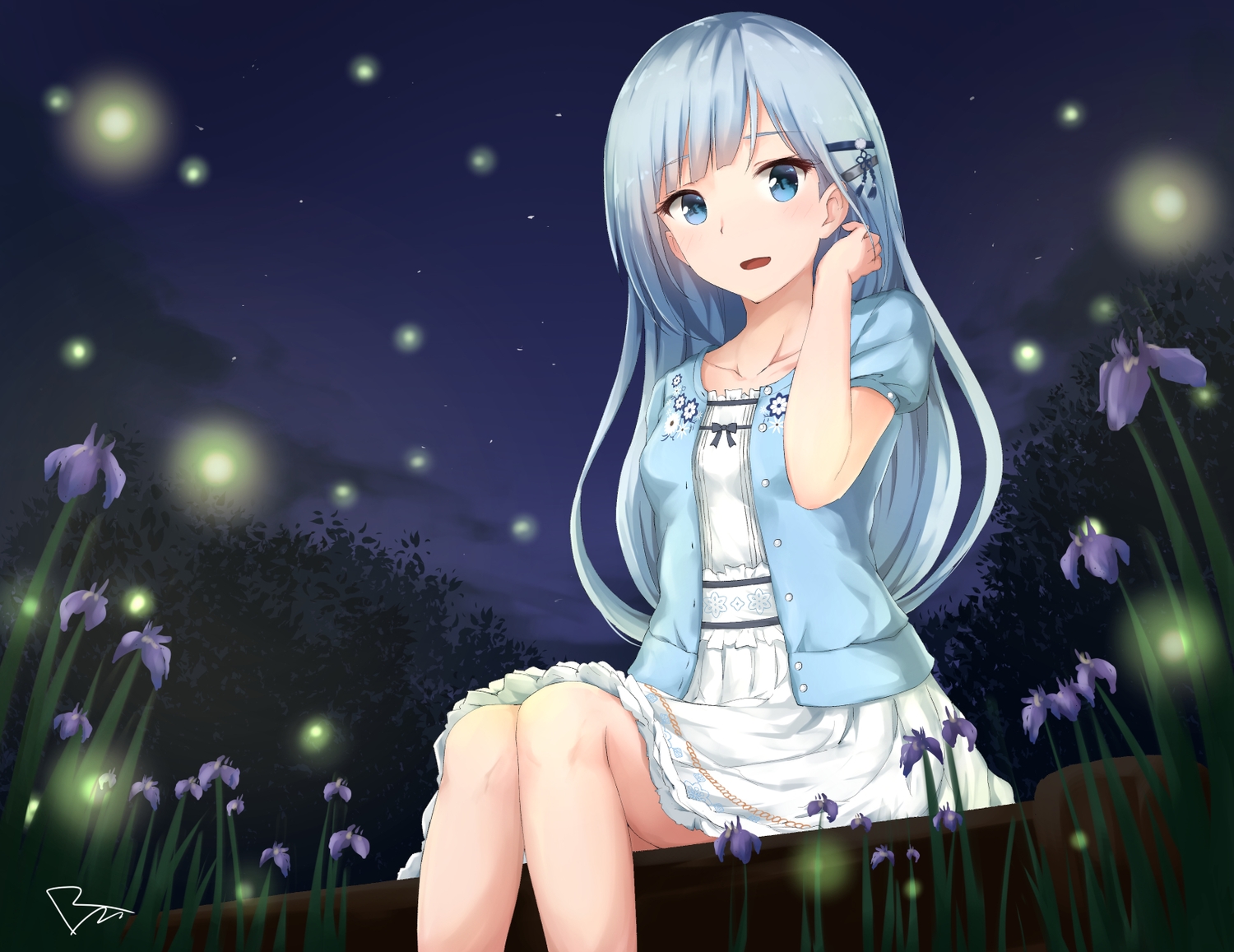 aliasing, blue_eyes, blue_hair, dress, flowers, idolmaster, idolmaster_million_live!, long_hair